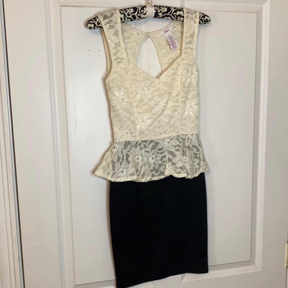Ivory and black cocktail dress
